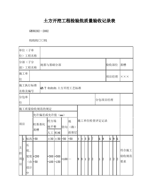 施工单位检验批表格填写范本