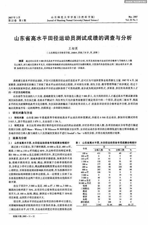 山东省高水平田径运动员测试成绩的调查与分析