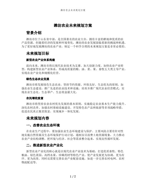 潍坊农业未来规划方案