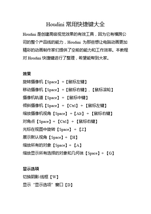 Houdini常用快捷键大全