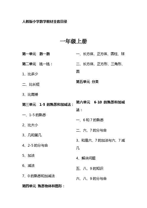 人教版小学数学教材全套目录