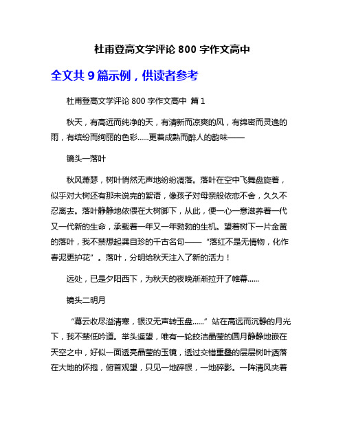 杜甫登高文学评论800字作文高中