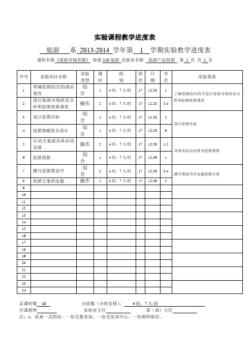 旅游营销实验进程表