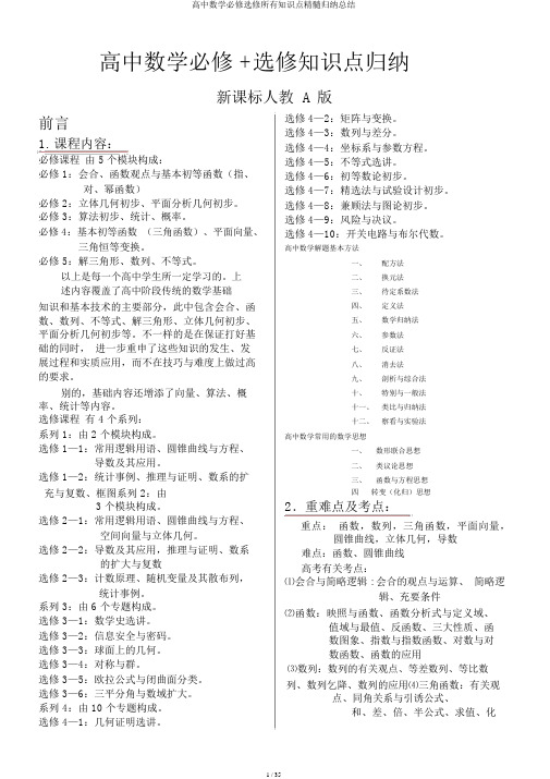 高中数学必修选修全部知识点精华归纳总结