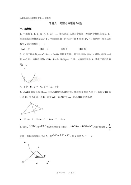 专题06 考前必做难题30题 中考数学走出题海之黄金30题系列