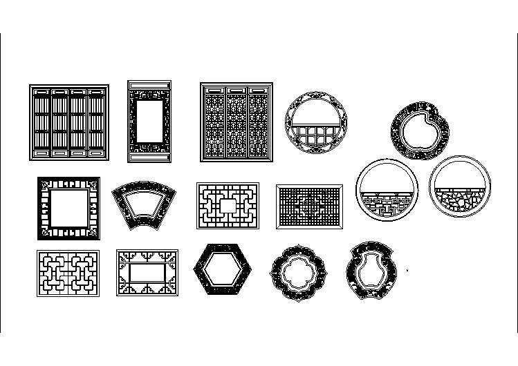 经典中国传统古建筑元素之门窗设计cad施工详图（标注详细）