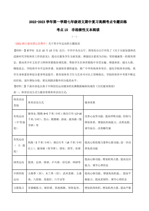 考点15  非连续性文本阅读-2022-2023学年七年级上册语文期中考试高频考点专题训练(原卷版)