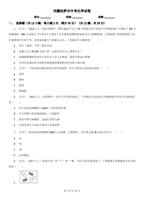 西藏拉萨市中考化学试卷