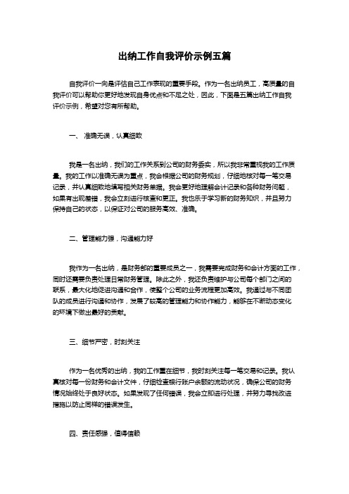 出纳工作自我评价示例五篇