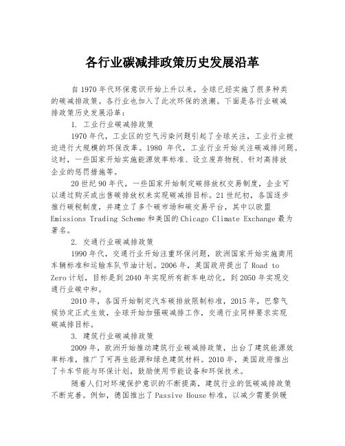 各行业碳减排政策历史发展沿革