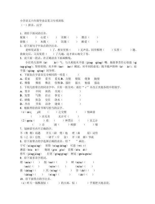 湖北省小学语文六年级毕业总复习专项训练