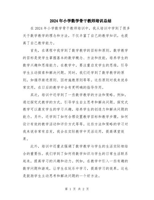 2024年小学数学骨干教师培训总结