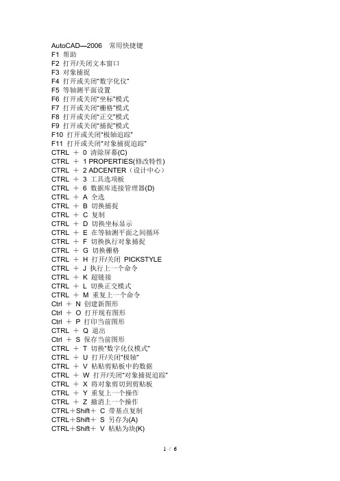 AutoCAD—2006常用快捷键
