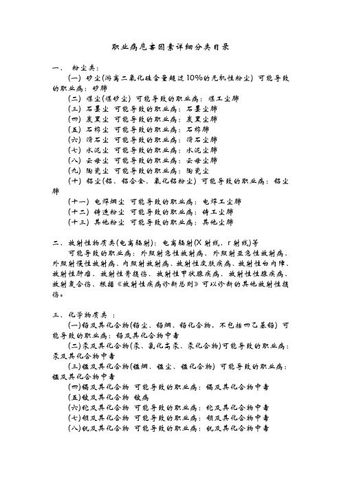 职业病危害因素详细分类目录