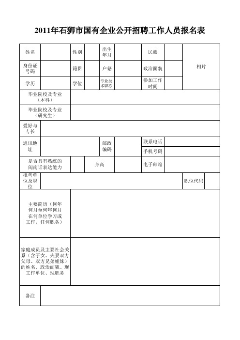 石狮国有企业招聘方案报名表