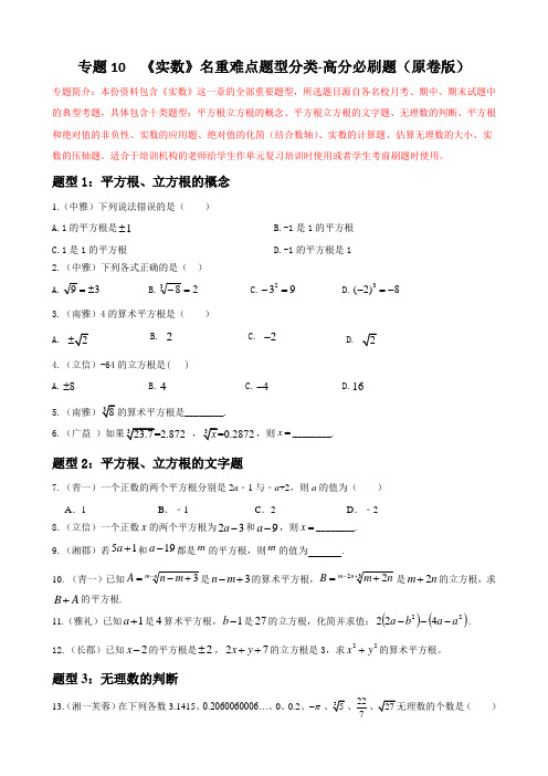 2022-2023学年人教中考数学重难点题型分类必刷题 专题10 实数重难点题型分类(含详解)