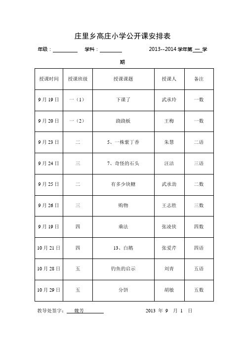 公开课表格