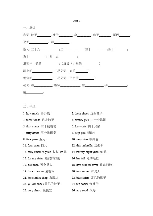 四年级上册英语知识素材 Unit7 How much单元知识点-译林版(三起)