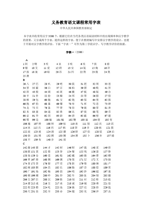 义务教育语文课程常用字表 (3500字)