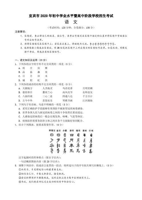 四川省宜宾市2020年初中学业水平暨高中阶段学校招生考试语文试题及答案