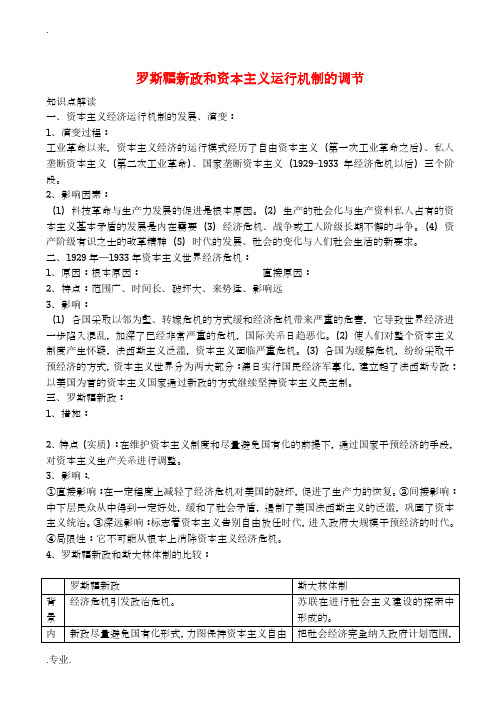 高考历史一轮基础知识复习 罗斯福新政和资本主义运行机制的调节 知识点解读