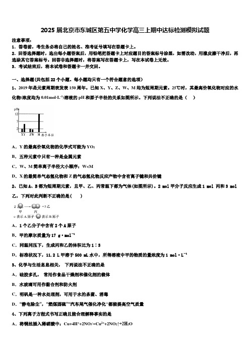 2025届北京市东城区第五中学化学高三上期中达标检测模拟试题含解析