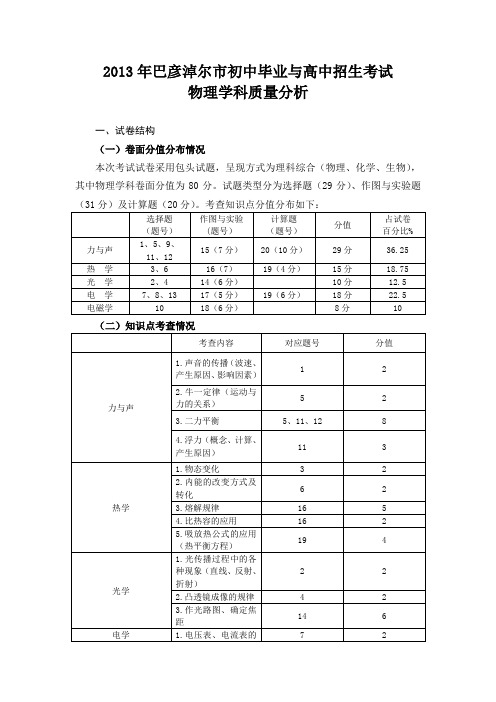 2013年巴彦淖尔初中毕业与高中招生考试