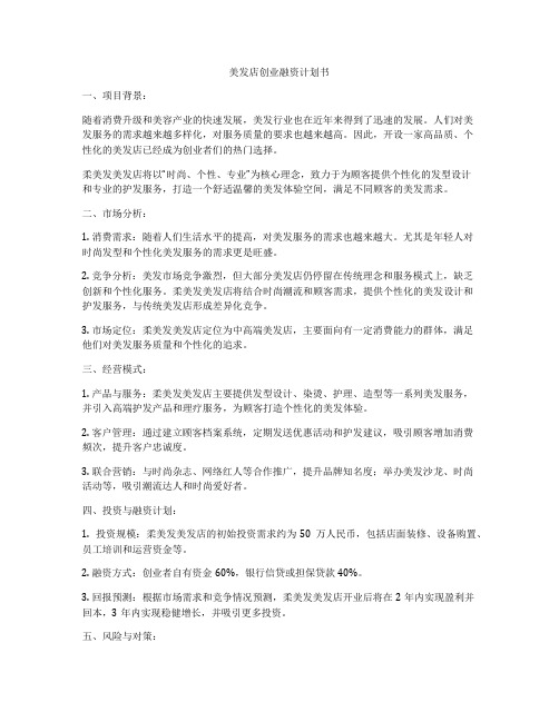 美发店创业融资计划书