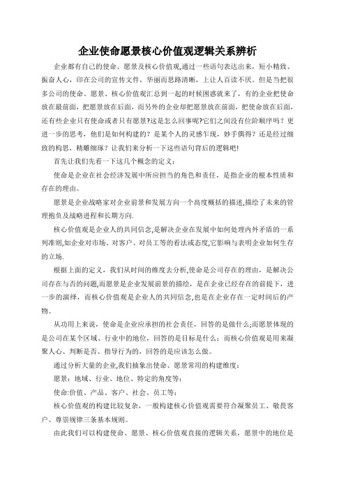 企业使命愿景核心价值观逻辑关系辨析