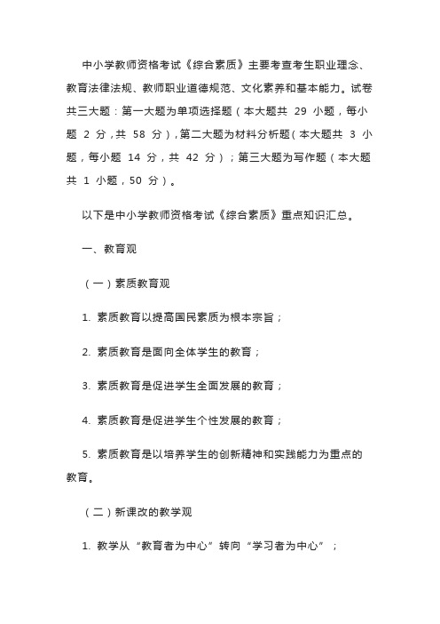 中小学教师资格考试《综合素质》重点知识汇总