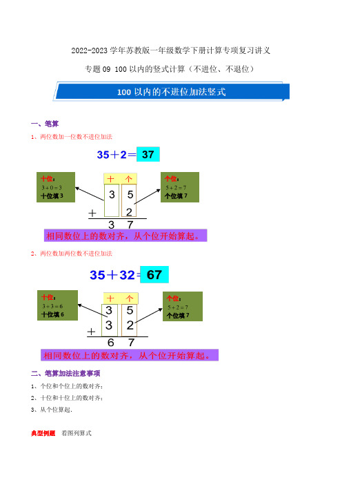 苏教版一年级数学下册计算专项复习讲义专题09 100以内的竖式计算(不进位、不退位)(学生版+解析)