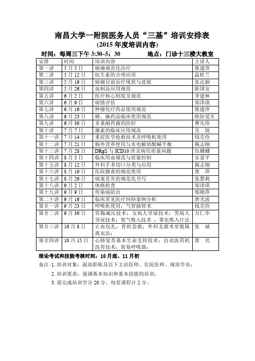 南昌大学一附院医务人员三基培训安排表-南昌大学第一附属医院