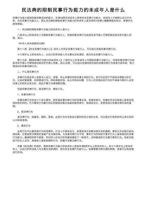 民法典的限制民事行为能力的未成年人是什么