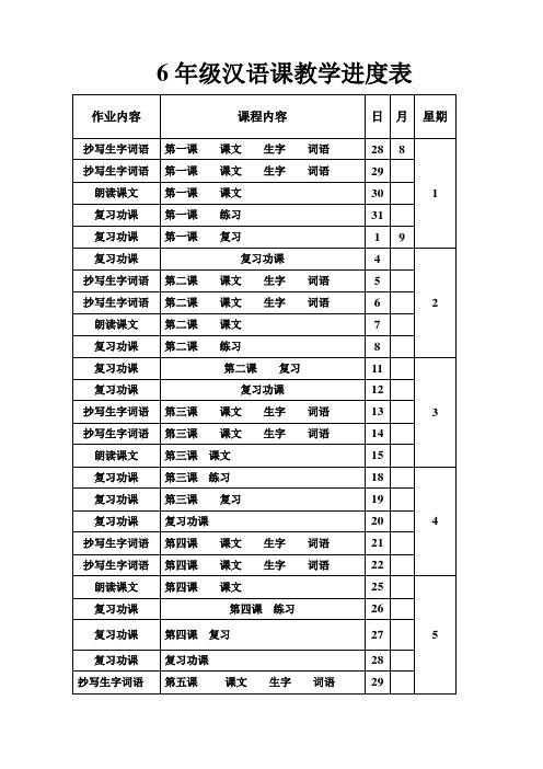 最新小学六年级上学期汉语教案集