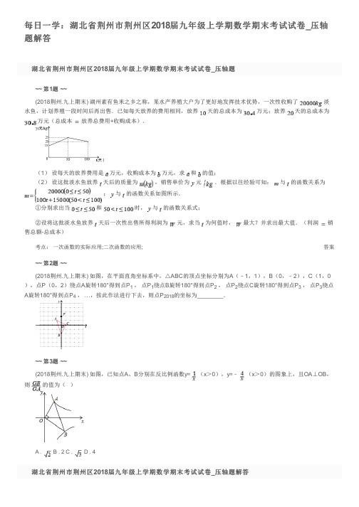 每日一学：湖北省荆州市荆州区2018届九年级上学期数学期末考试试卷_压轴题解答