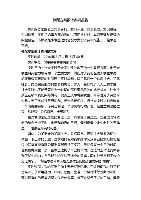 储配方案设计实训报告