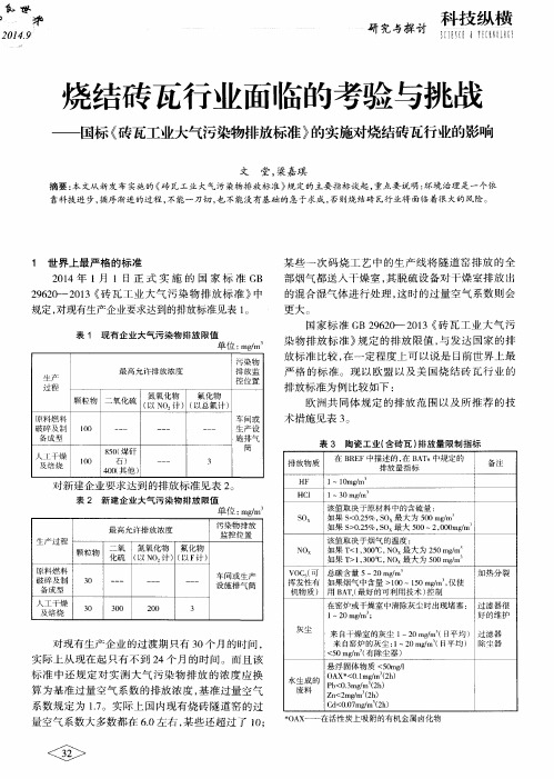 烧结砖瓦行业面临的考验与挑战——国标《砖瓦工业大气污染物排放