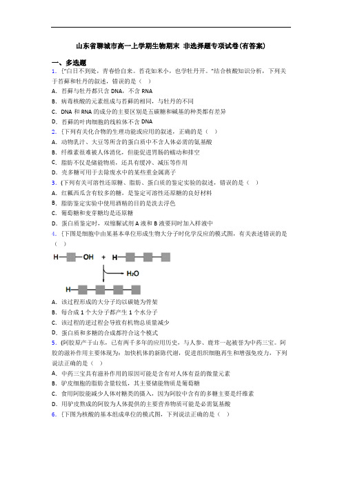 山东省聊城市高一上学期生物期末 非选择题专项试卷(有答案)