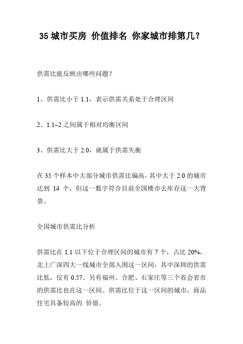 35城市买房 价值排名 你家城市排第几?