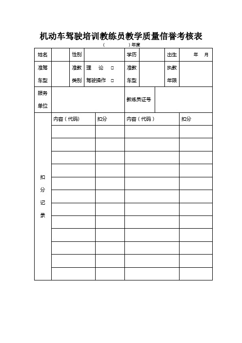 机动车驾驶培训教练员教学质量信誉考核表