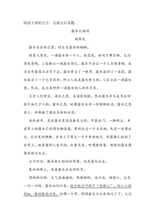 《露水天地间》阅读练习及答案