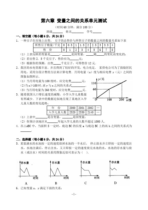 新北师大版 七下    第六章 变量之间的关系单元测试题(含答案) (29)