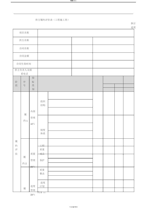 供应商供方履约评价表(参考模板)