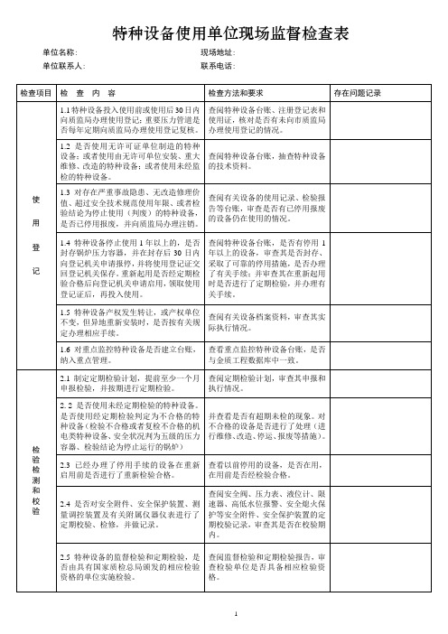 特种设备使用单位现场监督检查表