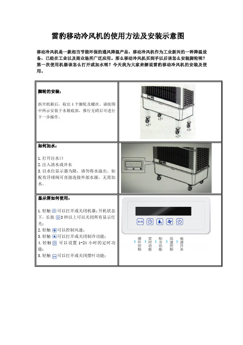 雷豹移动冷风机的使用方法及安装示意图