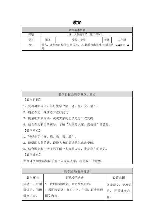 部编版二年级下册大象的耳朵第二课时省比赛获奖教案