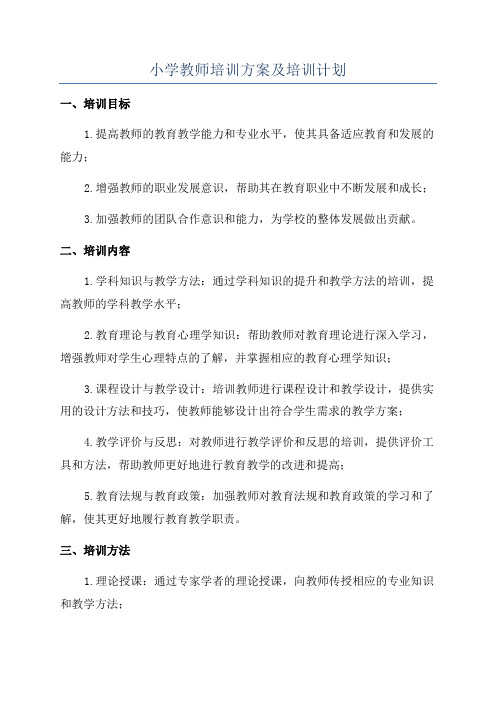 小学教师培训方案及培训计划