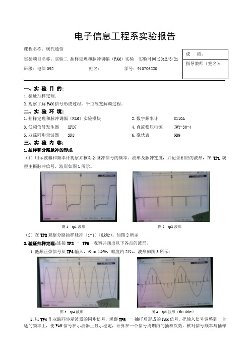 实验二 抽样定理和脉冲调幅(PAM)实验