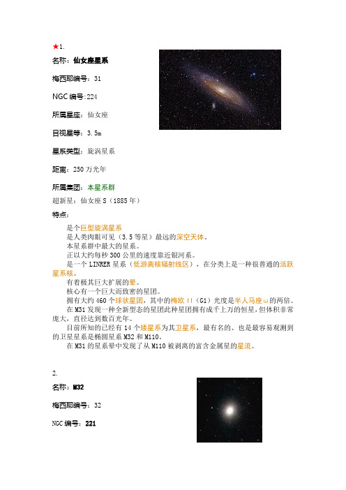 【梅西耶星系概要(40个天体)】.