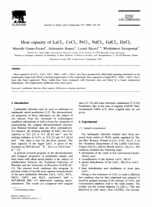 Heat capacity of LaCl3, CeCl3, PrCl3, NdCl3, GdCl3, DyCl3